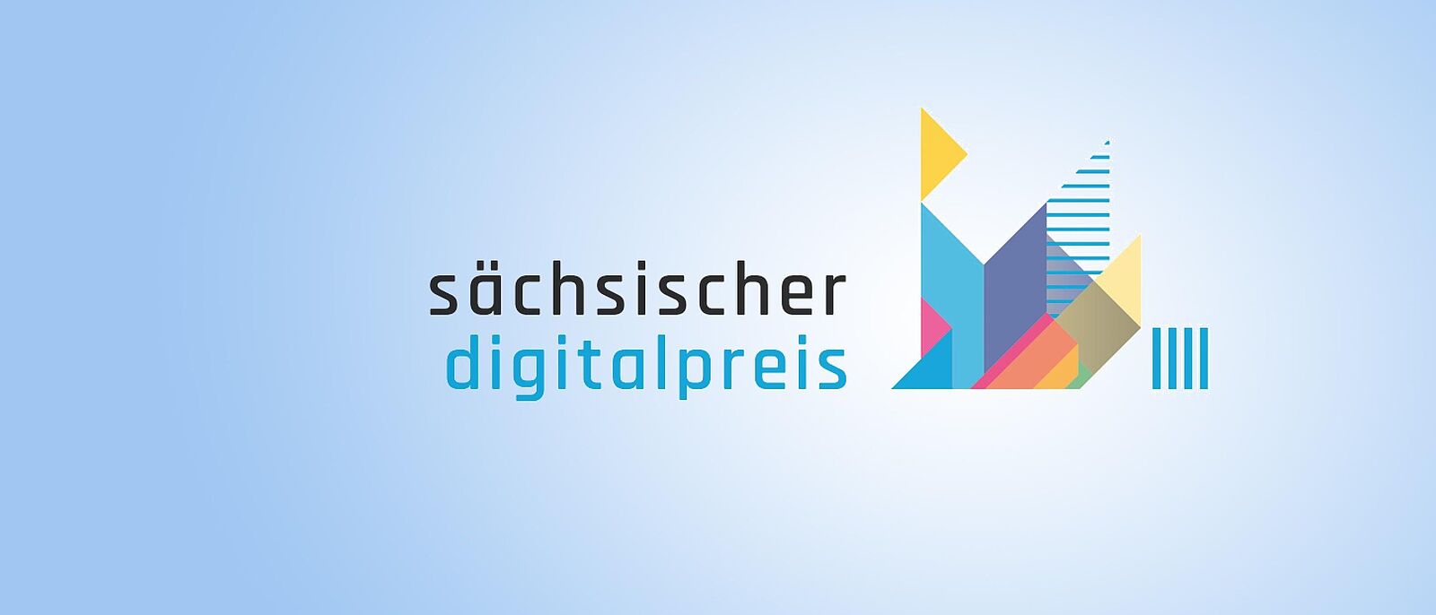 Logo des Sächsischen Digitalpreises von 2024, bestehend aus verschiedenartigen und farbigen geografischen Elementen und einem Schriftzug \"Sächsischer Digitalpreis\"