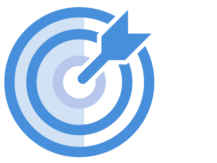 Icon Ziel Abstrakte Grafik von einer Zielscheibe, in der Mitte ein Pfeil.