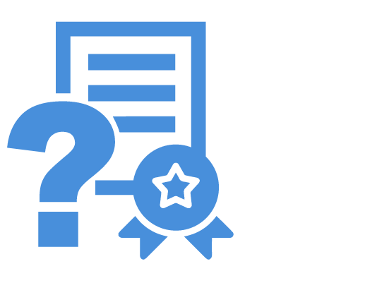 abstrakte grafische Darstellung von Dokumenten und einem Zertifizierungs-Stempel und einem Fragezeichen