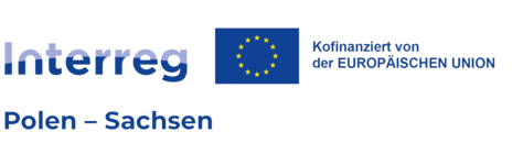 Logo bestehend aus dem Schriftzug \"Interreg\". Daneben die Fahne der EU (blauer Hintergrund mit 12 gelben Sternen) und dem Text \"Kofinanziert von der Europäischen Union\". Darunter die Schriftzeile \"Polen – Sachsen\"
