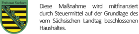 Logo Freistaat Sachsen mit Schriftzug \"geförderte Maßnahme\"