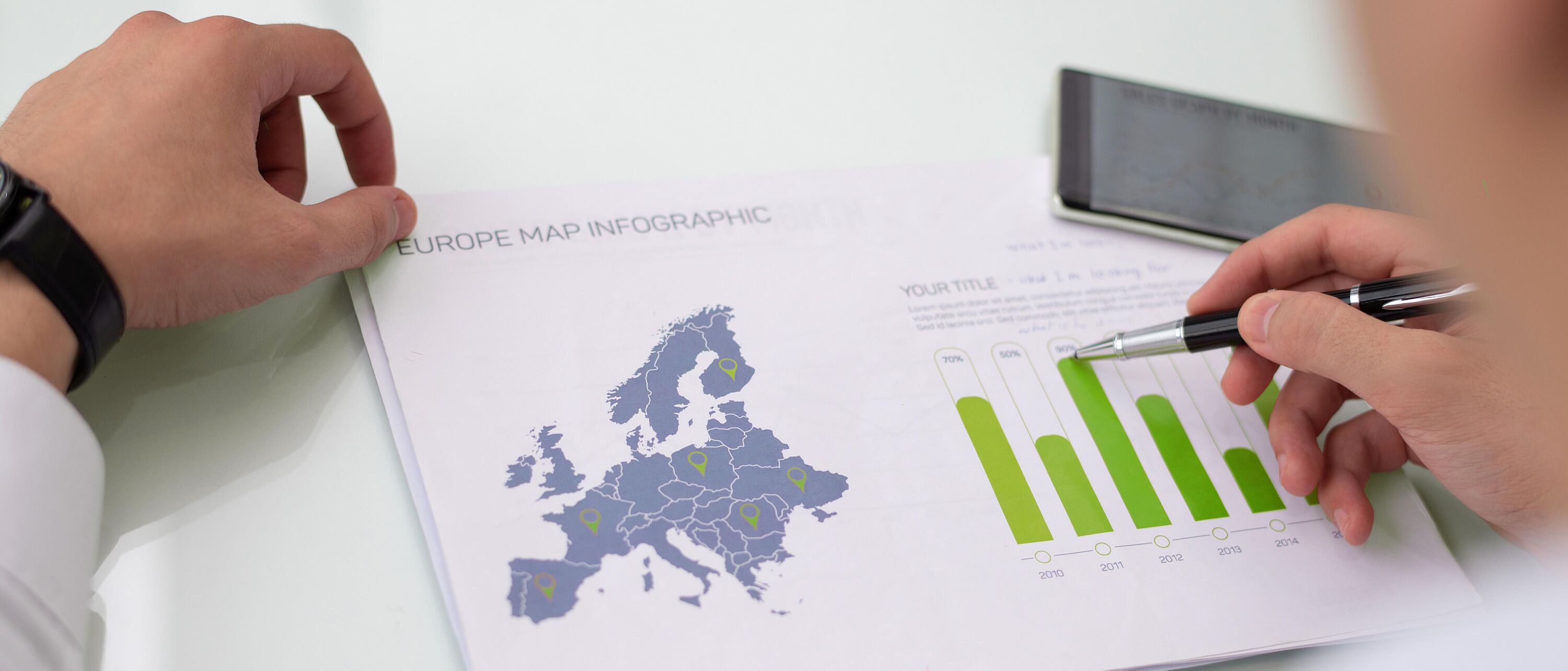 Nahaufnahme Europa mit Verkaufsstatistiken