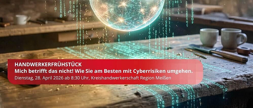 Illustration von einer Erde aus vernetzten Linien, daneben Webcode der in Streifen in unterschiedlicher Höhe herunterläuft. Im Hintergrund eine Holz-Werkstatt.